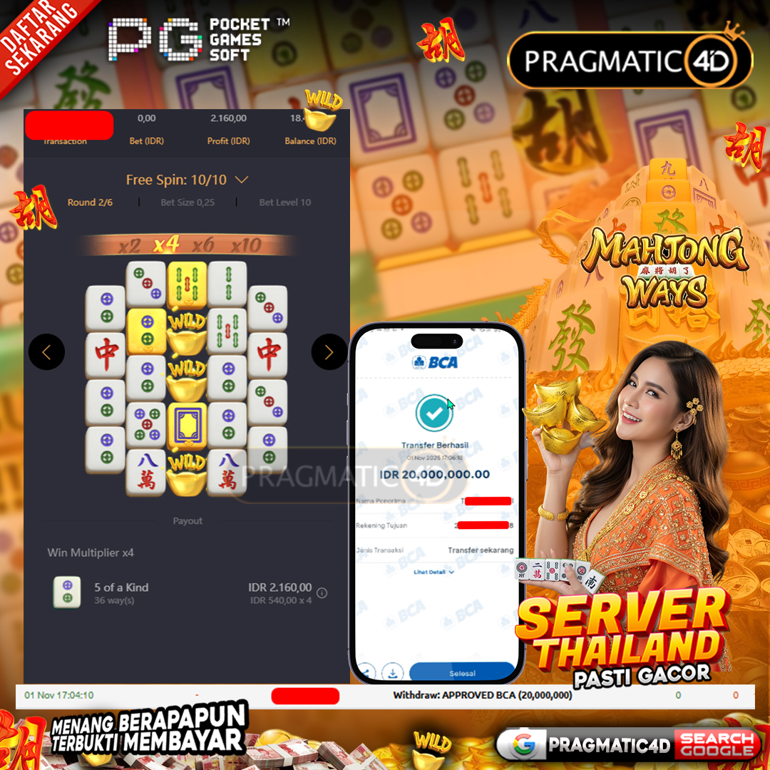 BUKTI KEMENANGAN MEMBER 1 NOVEMBER 2025 DI PRAGMATIC4D 20 JUTA