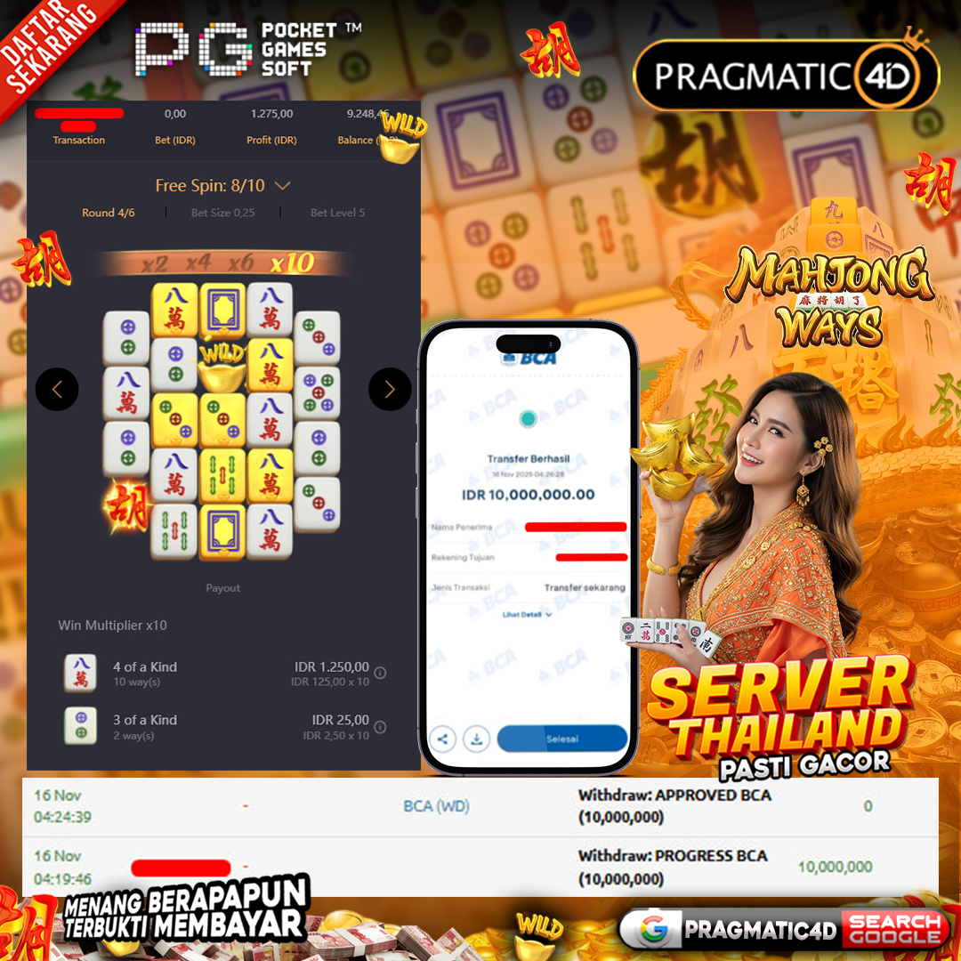 BUKTI KEMENANGAN MEMBER 16 NOVEMBER 2025 DI PRAGMATIC4D 10 JUTA