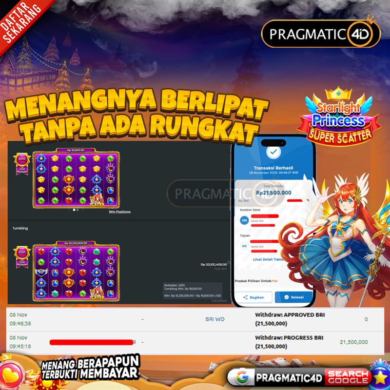 BUKTI KEMENANGAN MEMBER 08 NOVEMBER 2025 DI PRAGMATIC4D 21 JUTA