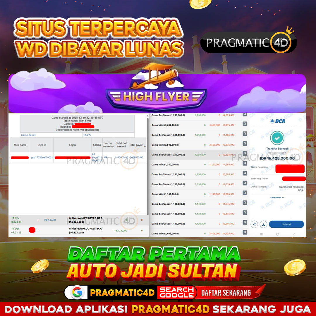 BUKTI KEMENANGAN MEMBER 11 DESEMBER 2025 DI PRAGMATIC4D 16 JUTA
