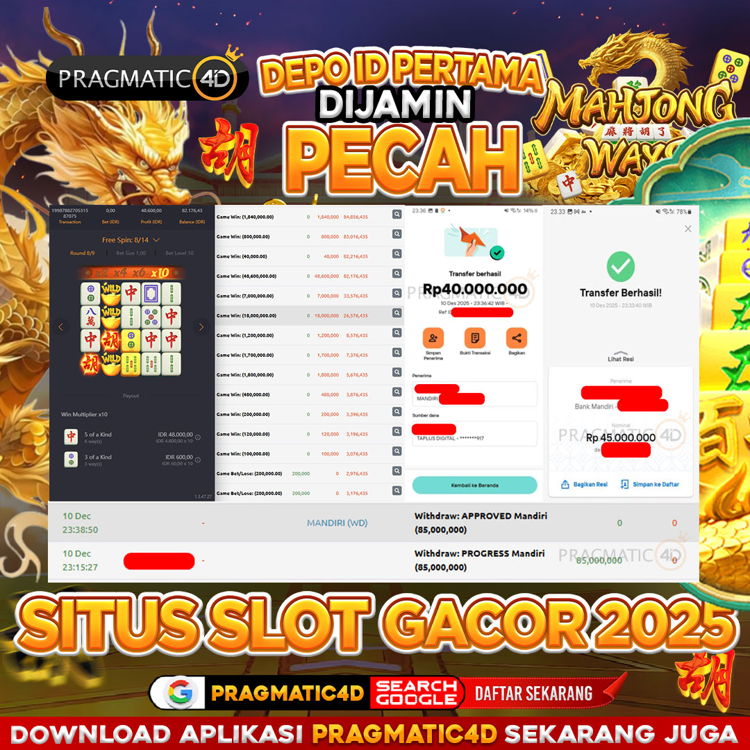 BUKTI KEMENANGAN MEMBER 11 DESEMBER 2025 DI PRAGMATIC4D 85 JUTA