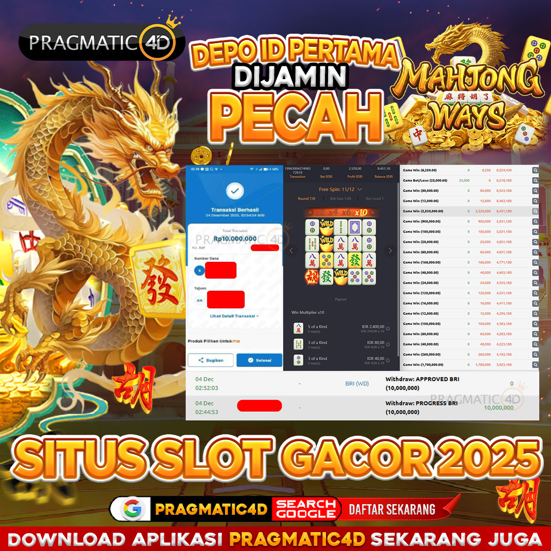BUKTI KEMENANGAN MEMBER 04 DESEMBER 2025 DI PRAGMATIC4D 10 JUTA