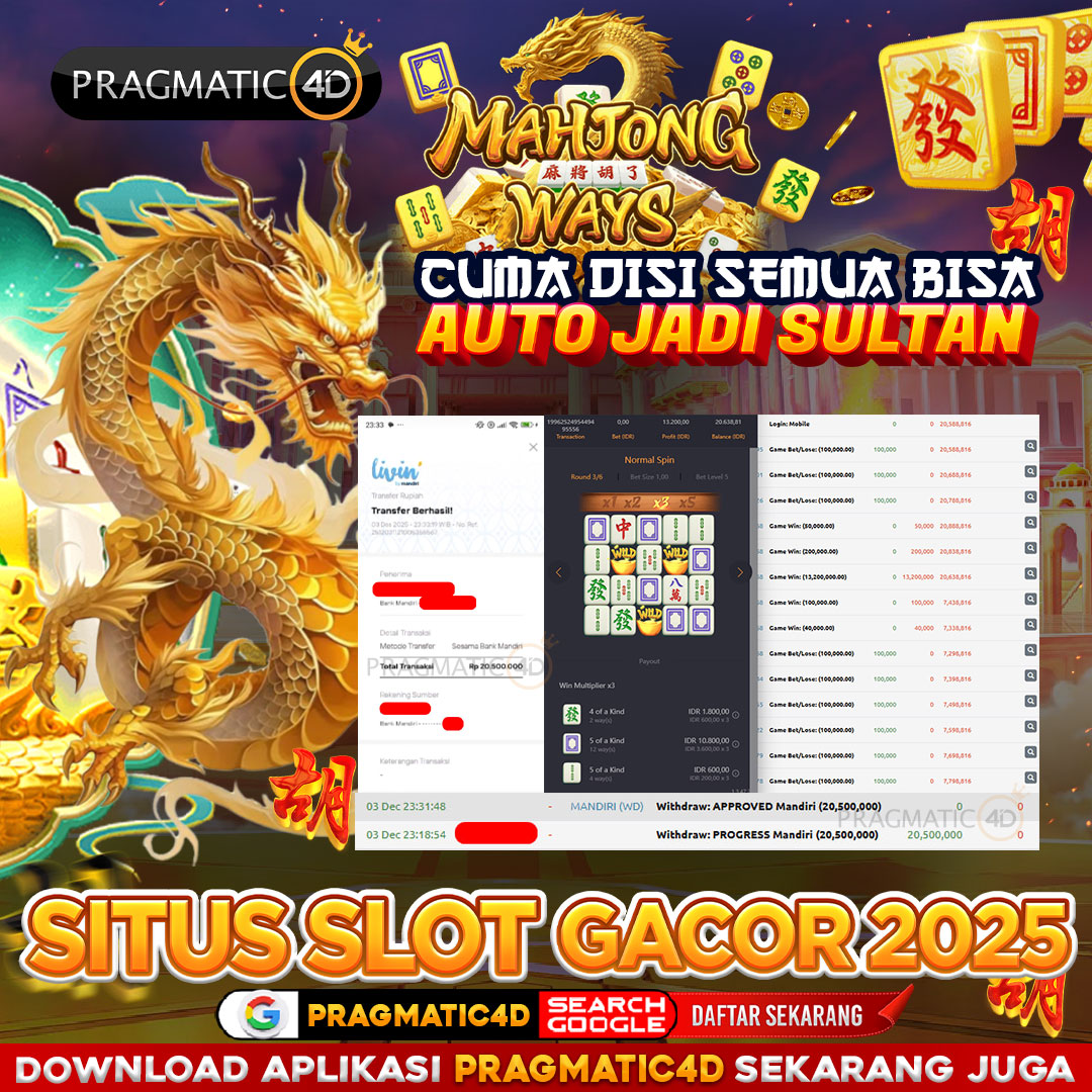 BUKTI KEMENANGAN MEMBER 04 DESEMBER 2025 DI PRAGMATIC4D 20 JUTA