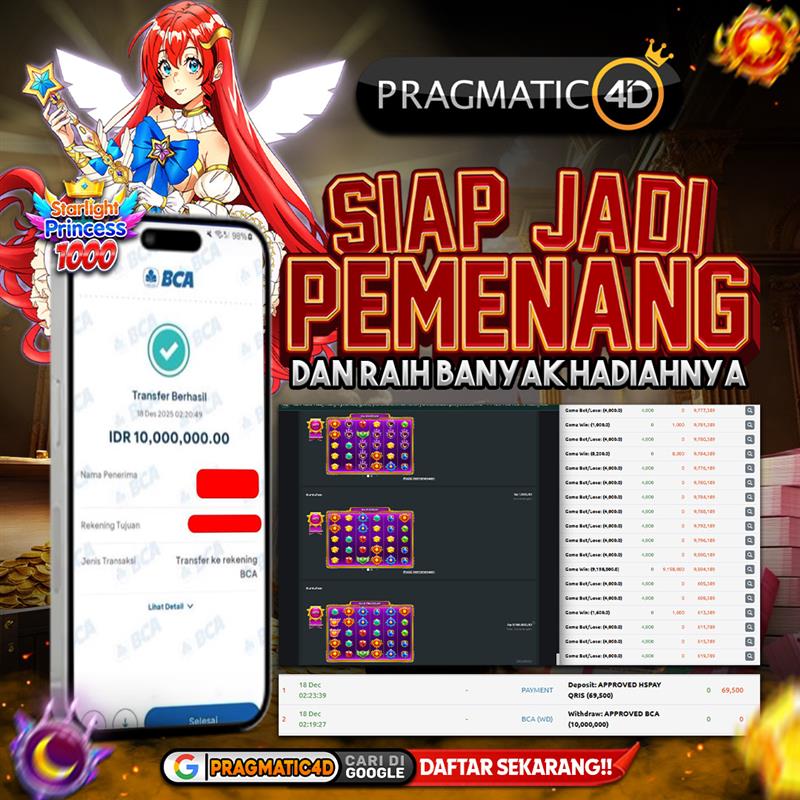 BUKTI KEMENANGAN MEMBER 18 DESEMBER 2025 DI PRAGMATIC4D 10 JUTA