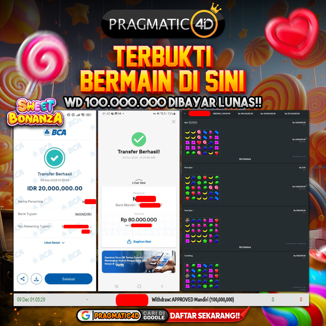 BUKTI KEMENANGAN MEMBER 09 DESEMBER 2025 DI PRAGMATIC4D 100 JUTA