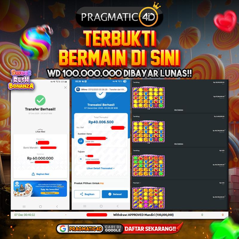 BUKTI KEMENANGAN MEMBER 07 DESEMBER 2025 DI PRAGMATIC4D 100 JUTA