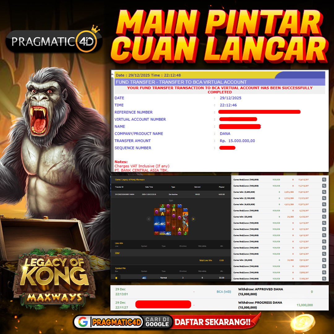 BUKTI KEMENANGAN MEMBER 30 DESEMBER 2025 DI PRAGMATIC4D 15 JUTA