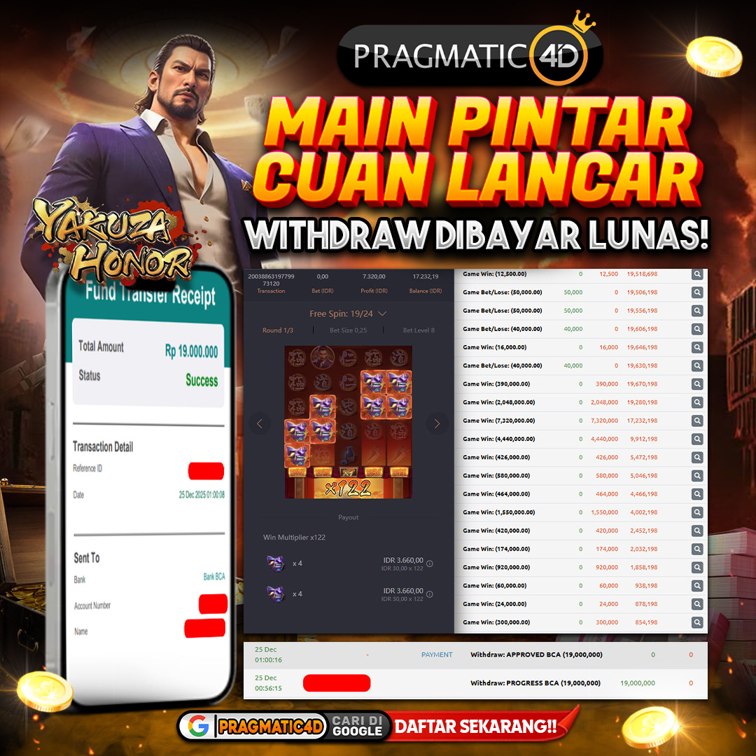 BUKTI KEMENANGAN MEMBER 25 DESEMBER 2025 DI PRAGMATIC4D 19 JUTA