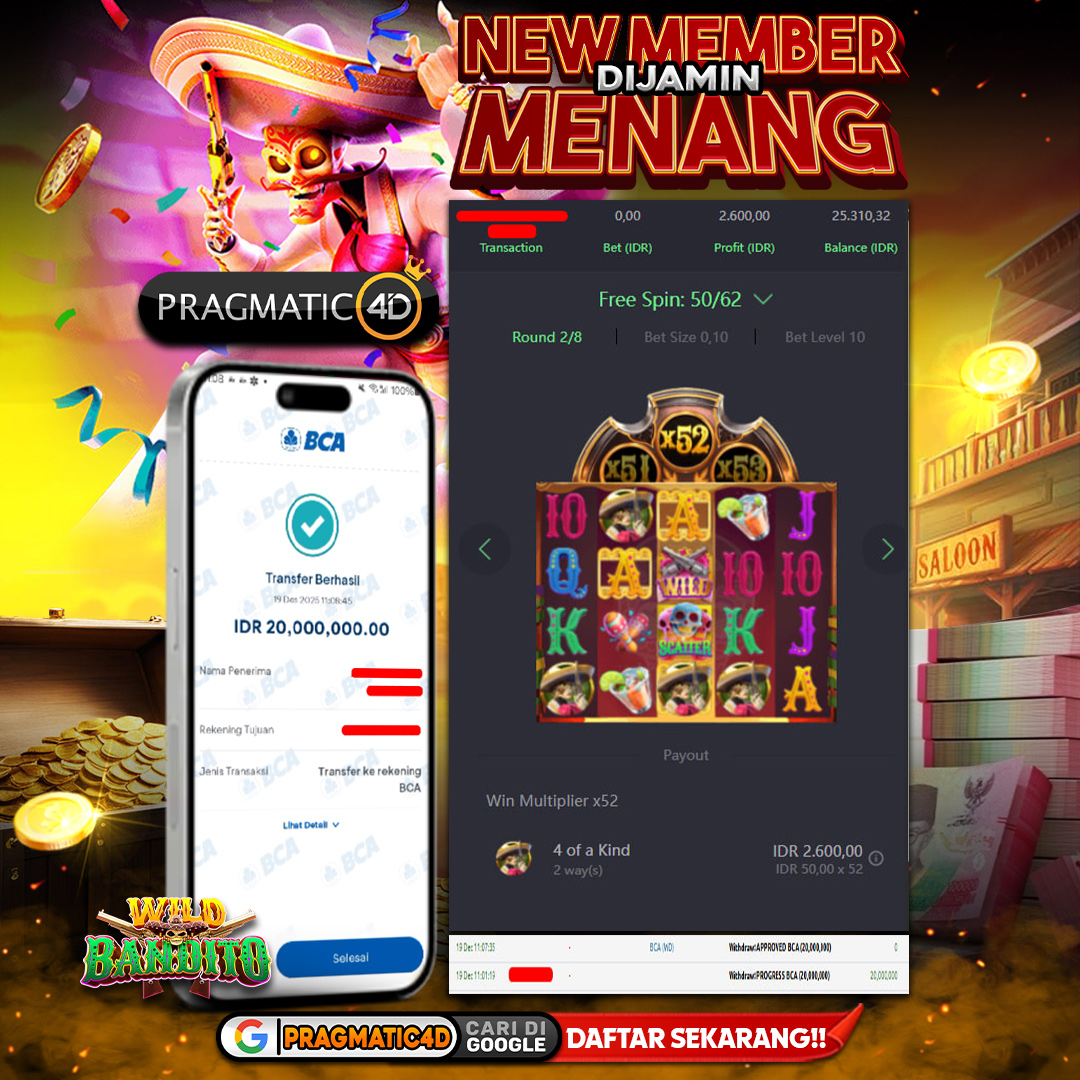 BUKTI KEMENANGAN MEMBER 19 DESEMBER 2025 DI PRAGMATIC4D 20 JUTA