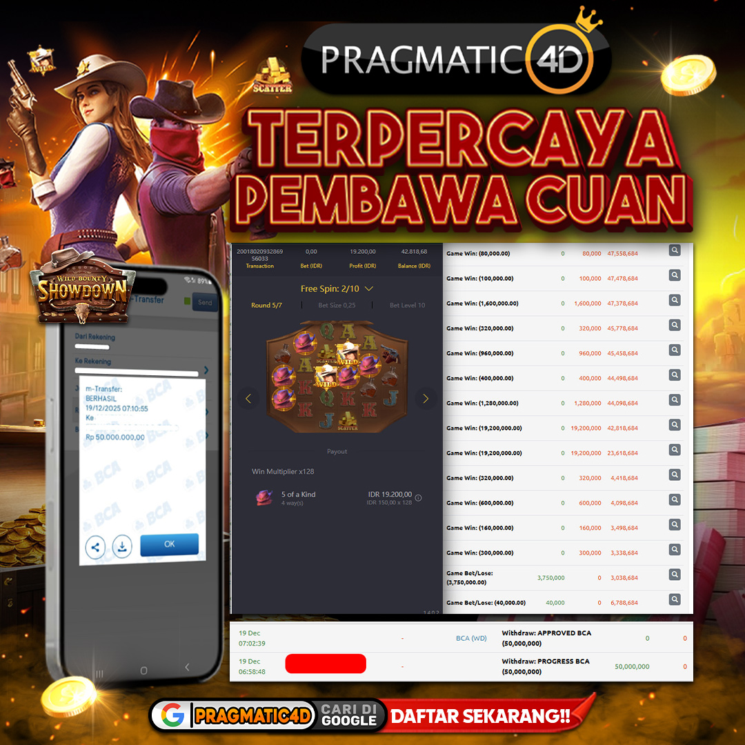 BUKTI KEMENANGAN MEMBER 19 DESEMBER 2025 DI PRAGMATIC4D 50 JUTA