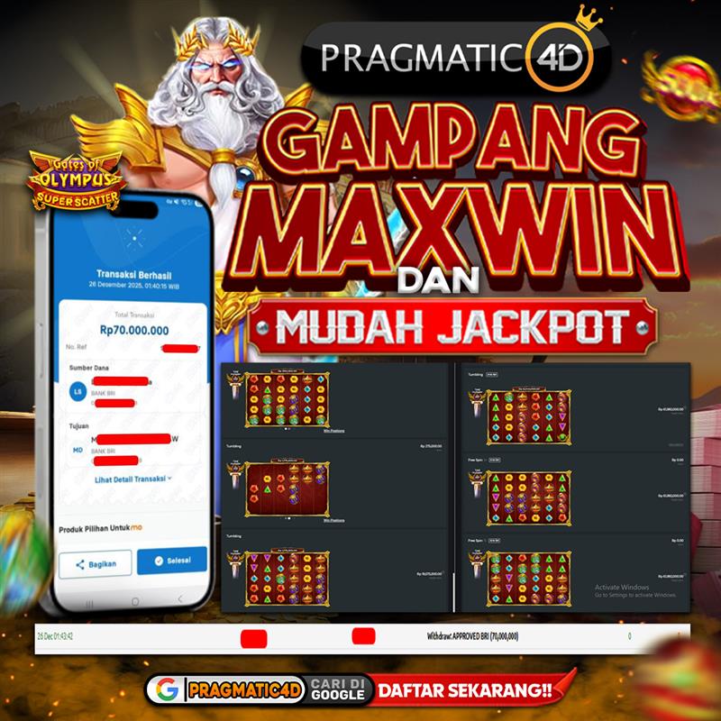 BUKTI KEMENANGAN MEMBER 26 DESEMBER 2025 DI PRAGMATIC4D 70 JUTA