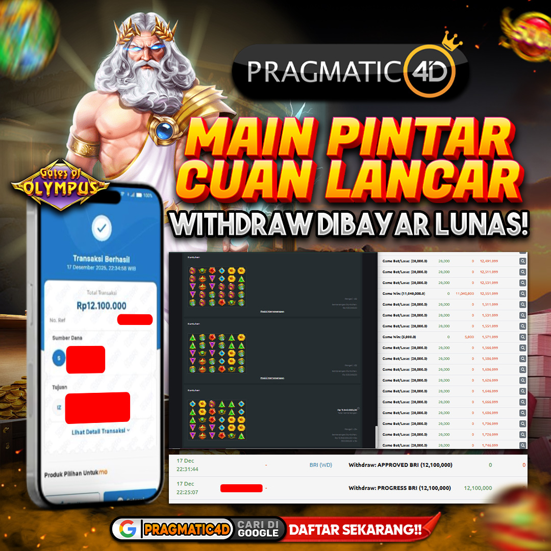 BUKTI KEMENANGAN MEMBER 18 DESEMBER 2025 DI PRAGMATIC4D 12 JUTA