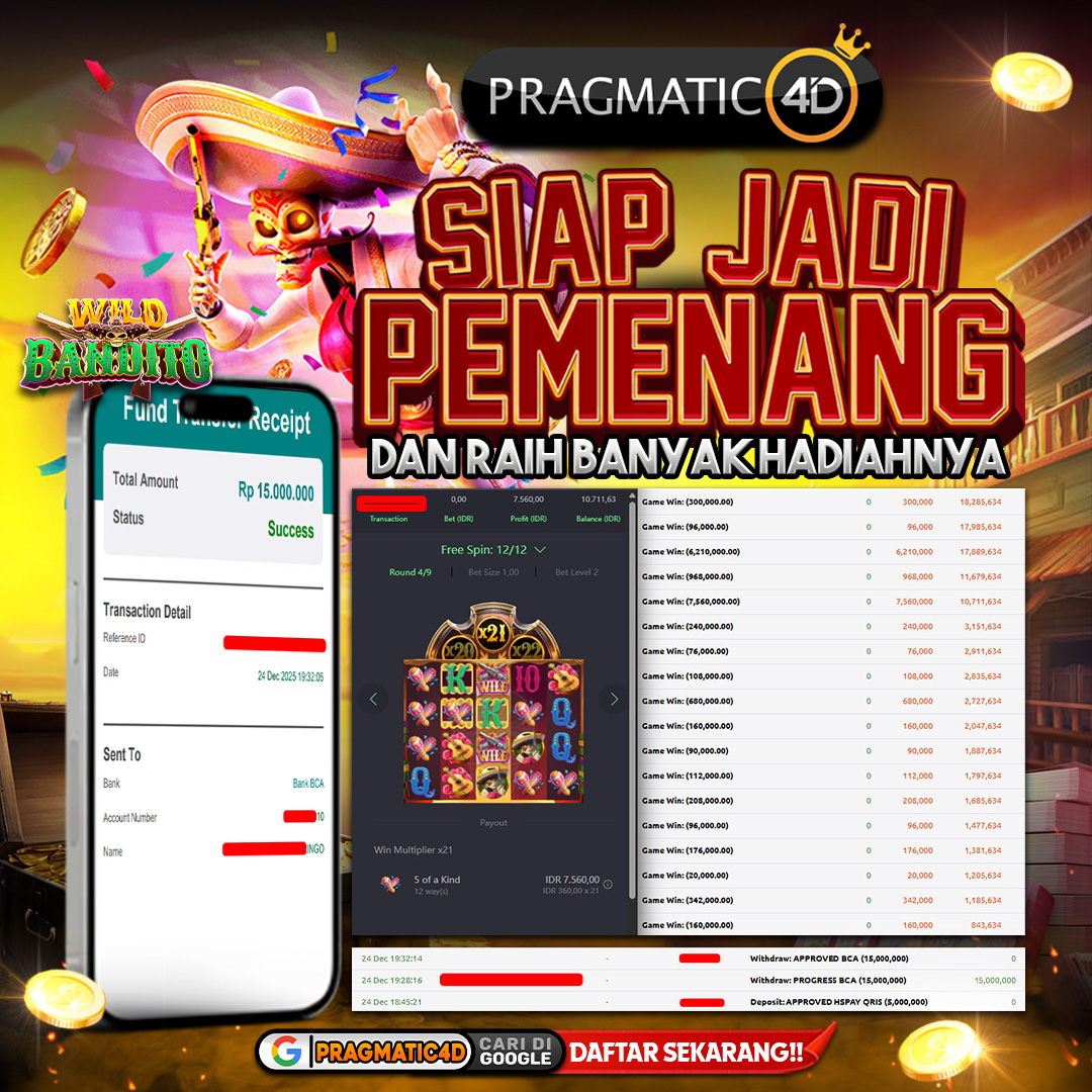 BUKTI KEMENANGAN MEMBER 25 DESEMBER 2025 DI PRAGMATIC4D 15 JUTA