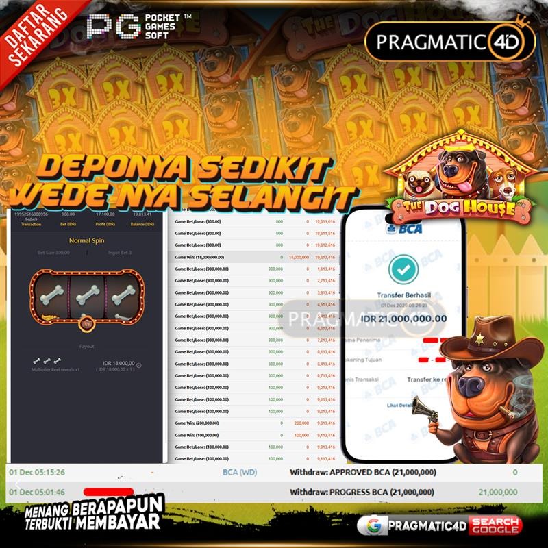 BUKTI KEMENANGAN MEMBER 01 DESEMBER 2025 DI PRAGMATIC4D 21 JUTA