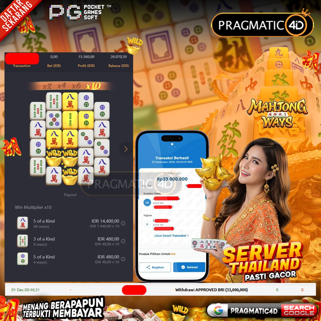 BUKTI KEMENANGAN MEMBER 01 DESEMBER 2025 DI PRAGMATIC4D 33 JUTA
