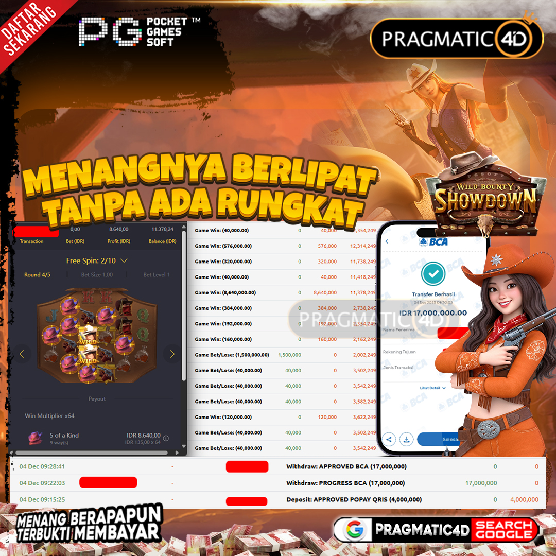 BUKTI KEMENANGAN MEMBER 05 DESEMBER 2025 DI PRAGMATIC4D 17 JUTA