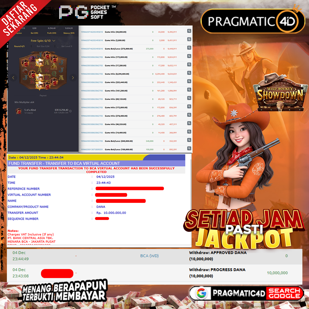 BUKTI KEMENANGAN MEMBER 05 DESEMBER 2025 DI PRAGMATIC4D 10 JUTA