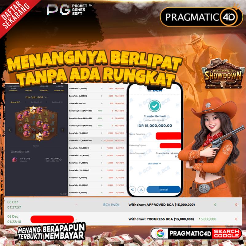 BUKTI KEMENANGAN MEMBER 06 DESEMBER 2025 DI PRAGMATIC4D 15 JUTA