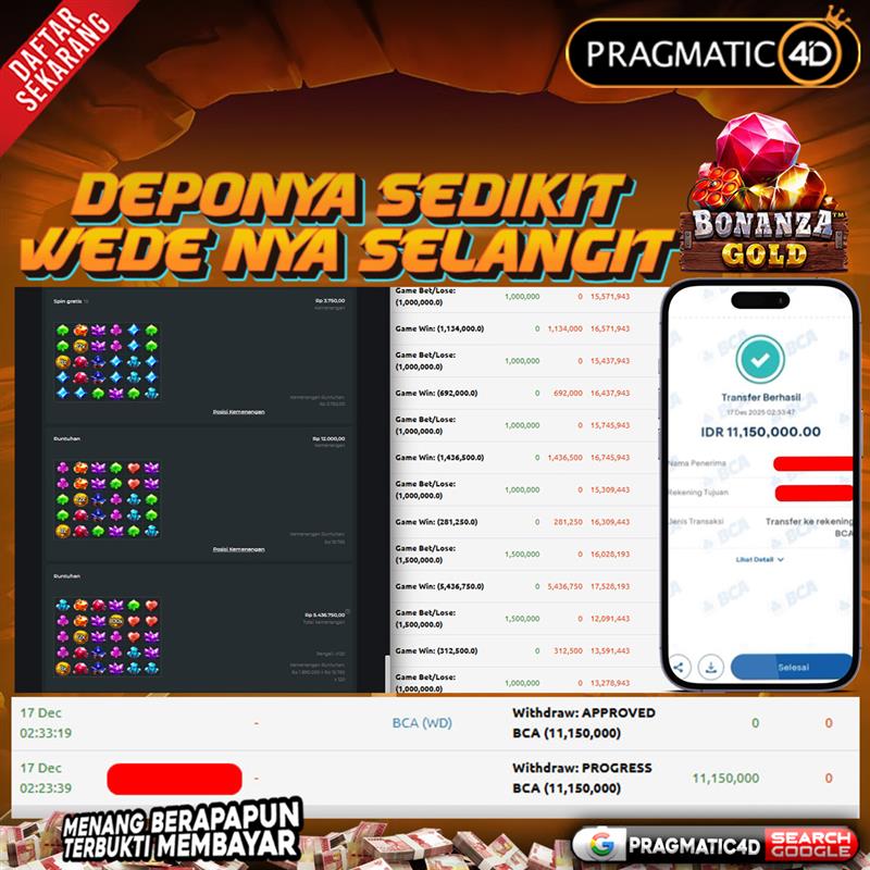 BUKTI KEMENANGAN MEMBER 17 DESEMBER 2025 DI PRAGMATIC4D 11 JUTA
