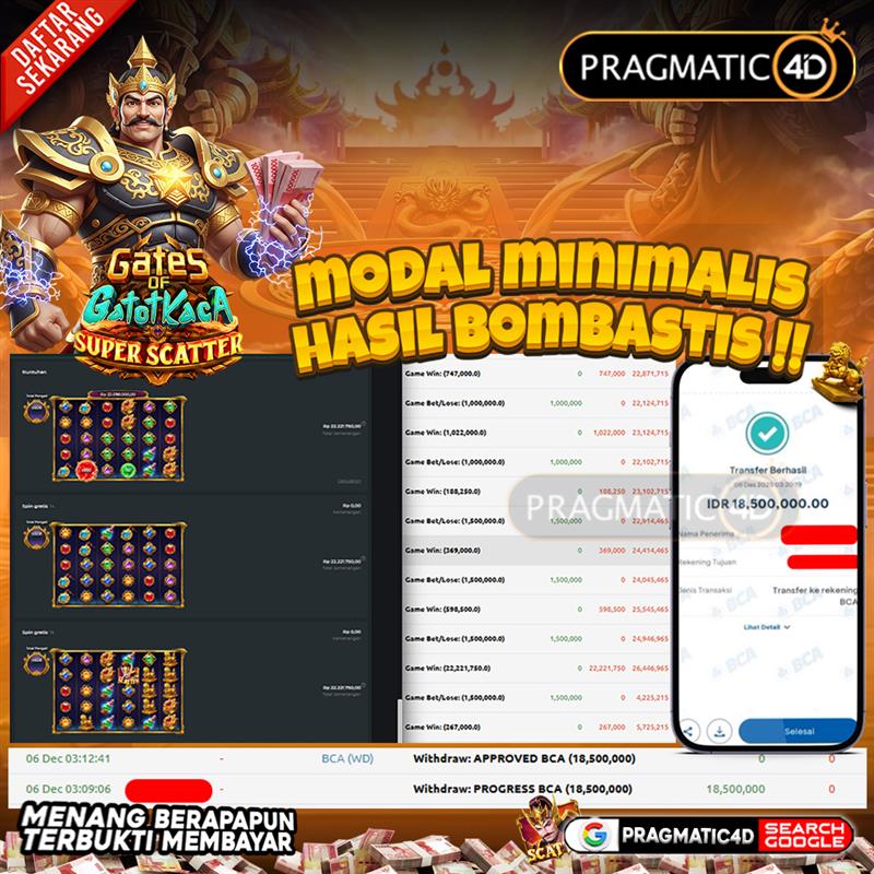 BUKTI KEMENANGAN MEMBER 06 DESEMBER 2025 DI PRAGMATIC4D 18 JUTA