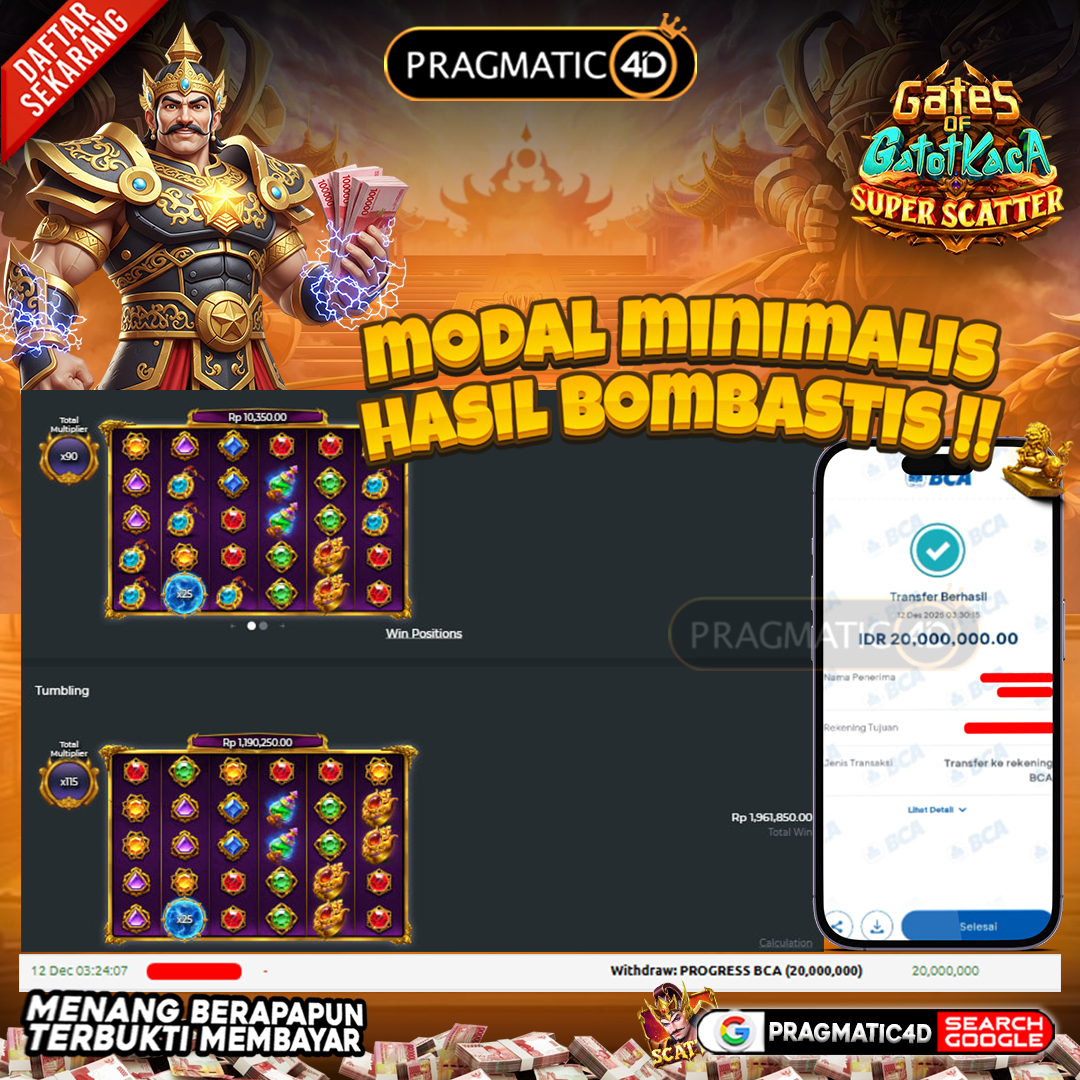 BUKTI KEMENANGAN MEMBER 12 DESEMBER 2025 DI PRAGMATIC4D 20 JUTA