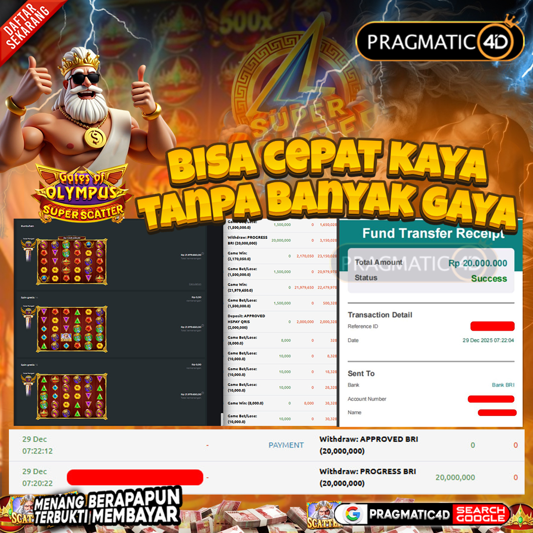 BUKTI KEMENANGAN MEMBER 29 DESEMBER 2025 DI PRAGMATIC4D 100 JUTA