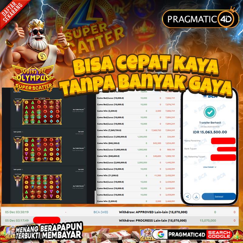 BUKTI KEMENANGAN MEMBER 05 DESEMBER 2025 DI PRAGMATIC4D 15 JUTA