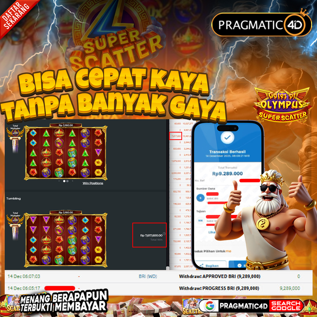 BUKTI KEMENANGAN MEMBER 14 DESEMBER 2025 DI PRAGMATIC4D 9 JUTA
