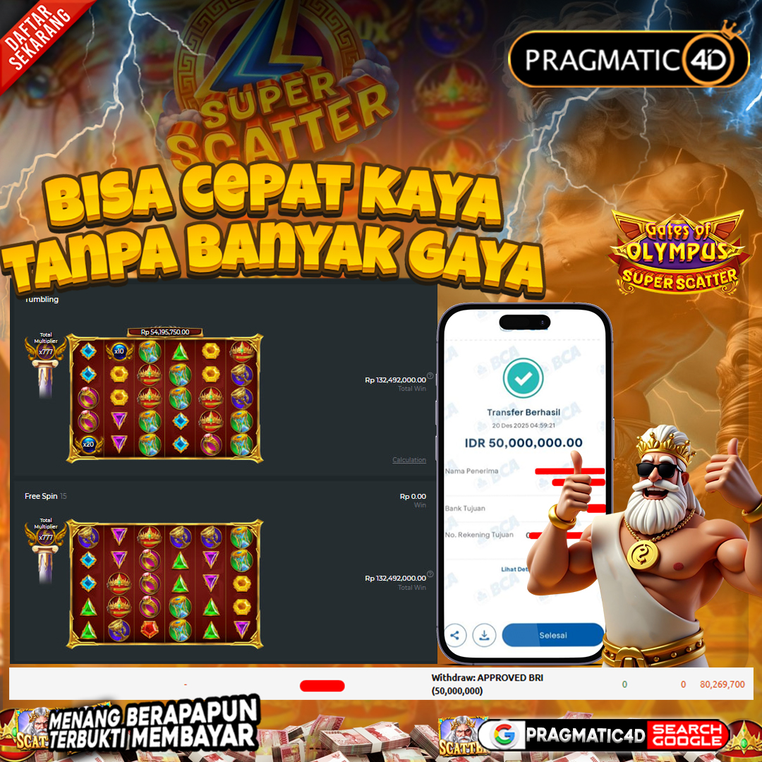 BUKTI KEMENANGAN MEMBER 20 DESEMBER 2025 DI PRAGMATIC4D 50 JUTA