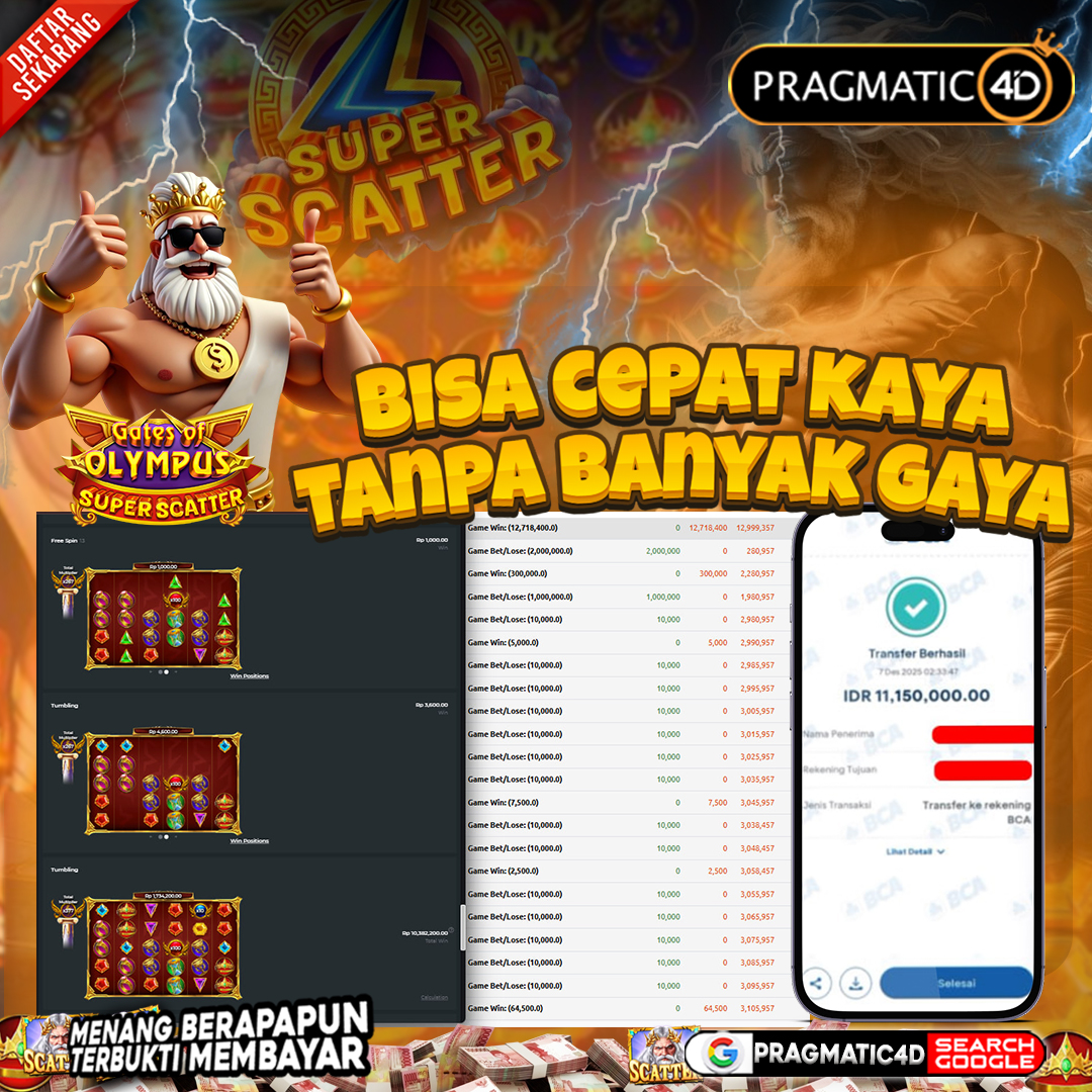 BUKTI KEMENANGAN MEMBER 27 DESEMBER 2025 DI PRAGMATIC4D 11 JUTA