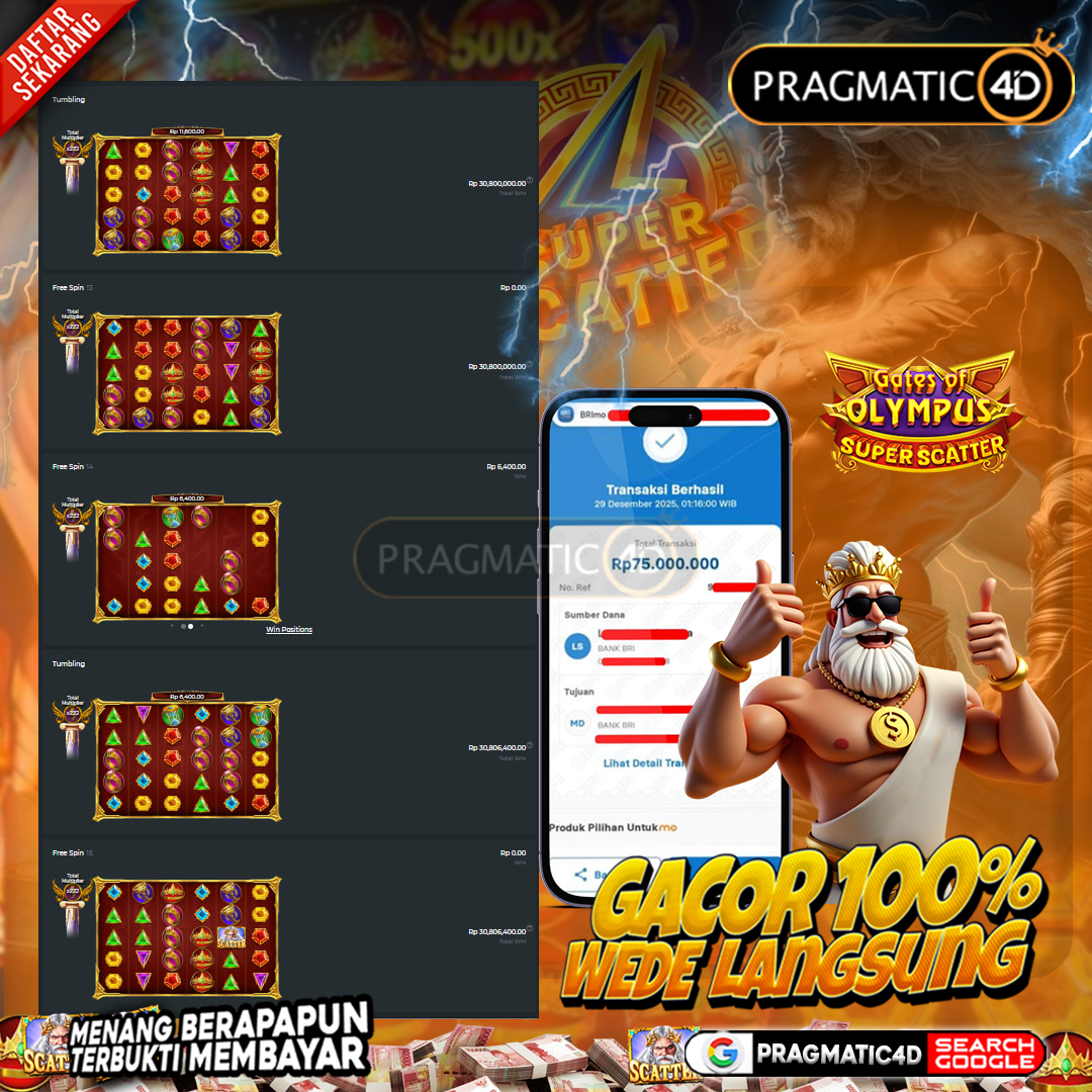 BUKTI KEMENANGAN MEMBER 29 DESEMBER 2025 DI PRAGMATIC4D 75 JUTA