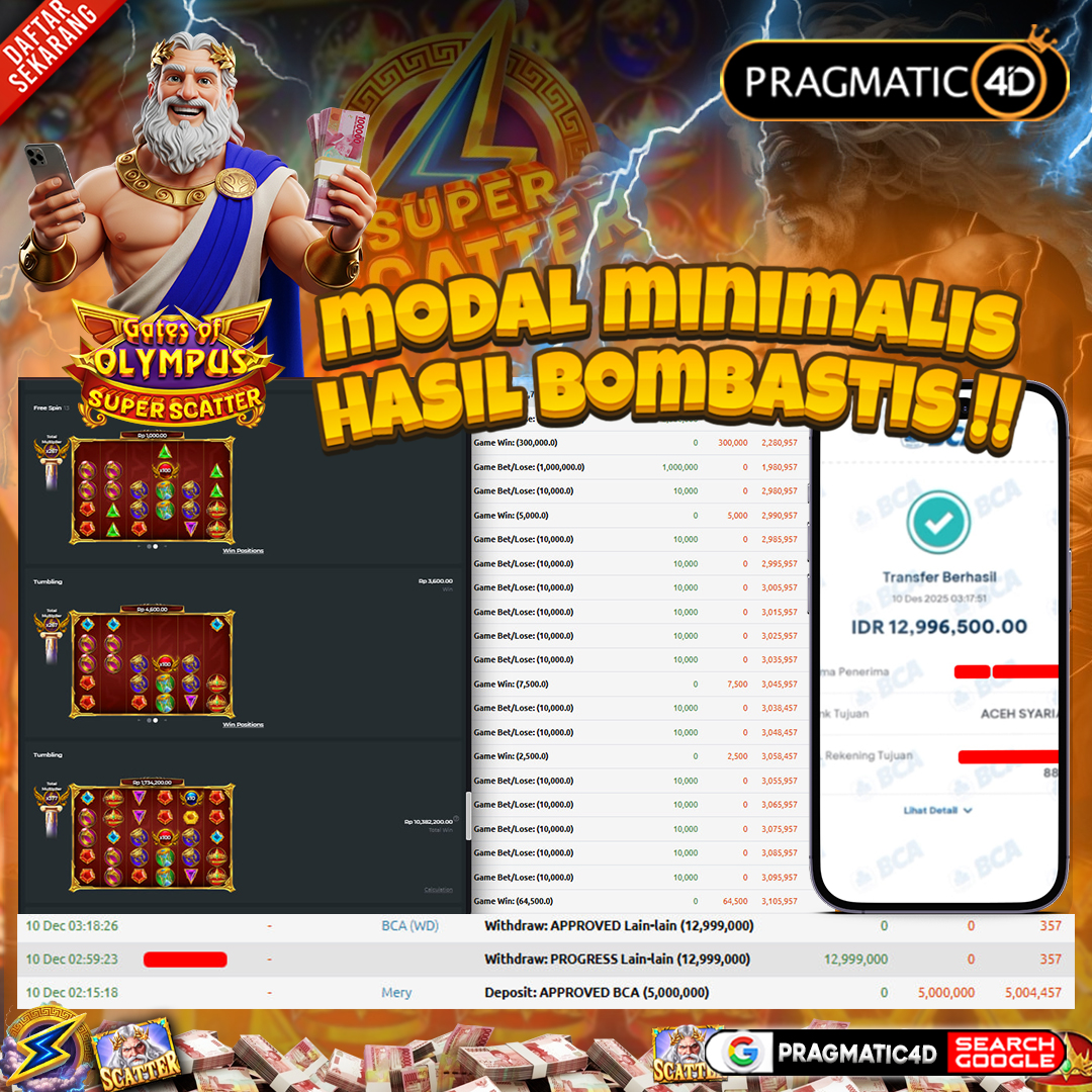 BUKTI KEMENANGAN MEMBER 10 DESEMBER 2025 DI PRAGMATIC4D 34 JUTA