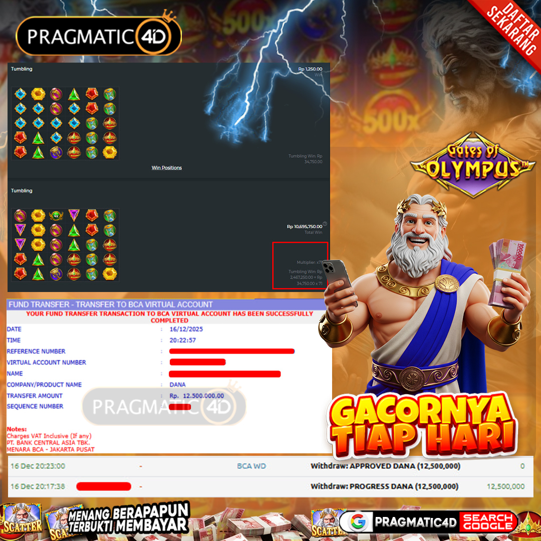 BUKTI KEMENANGAN MEMBER 17 DESEMBER 2025 DI PRAGMATIC4D 12 JUTA