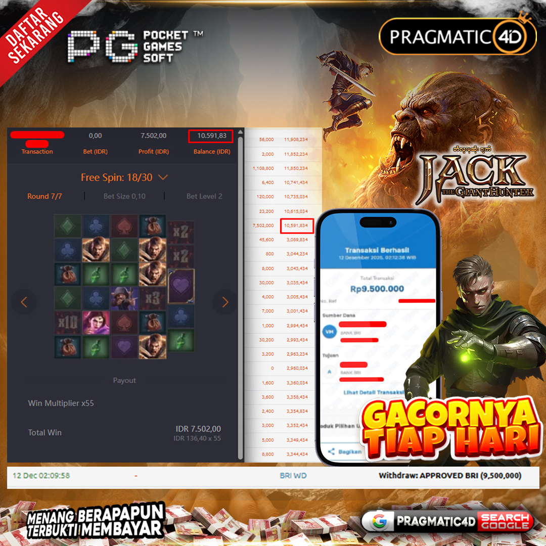 BUKTI KEMENANGAN MEMBER 12 DESEMBER 2025 DI PRAGMATIC4D 9 JUTA