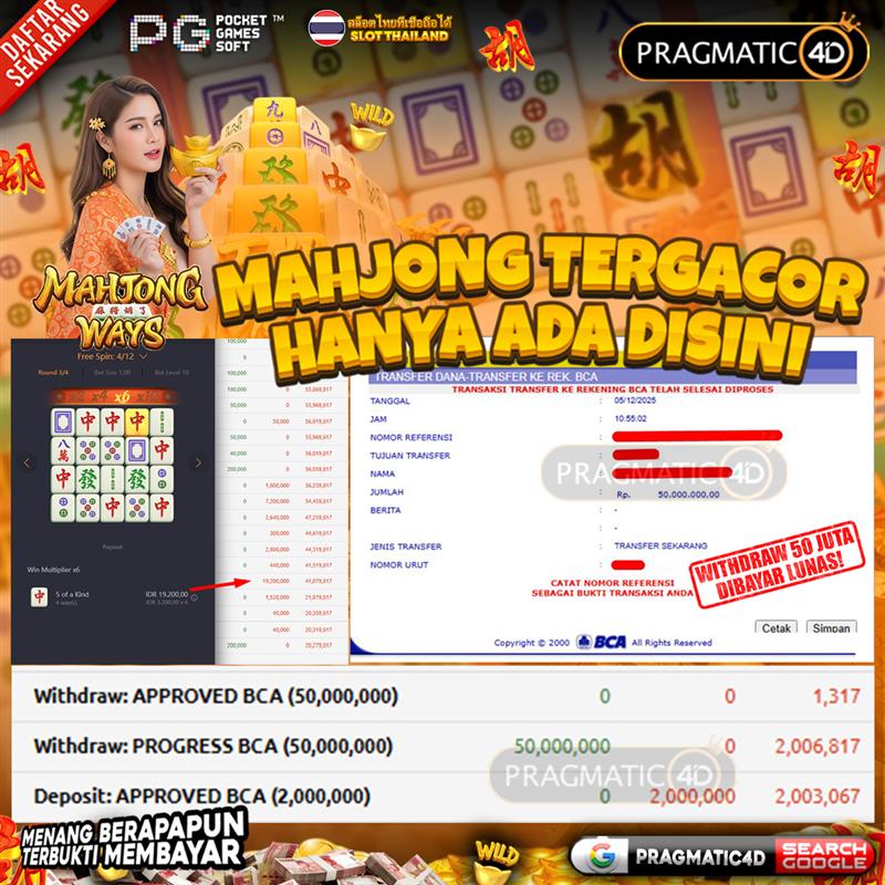 BUKTI KEMENANGAN MEMBER 05 DESEMBER 2025 DI PRAGMATIC4D 50 JUTA