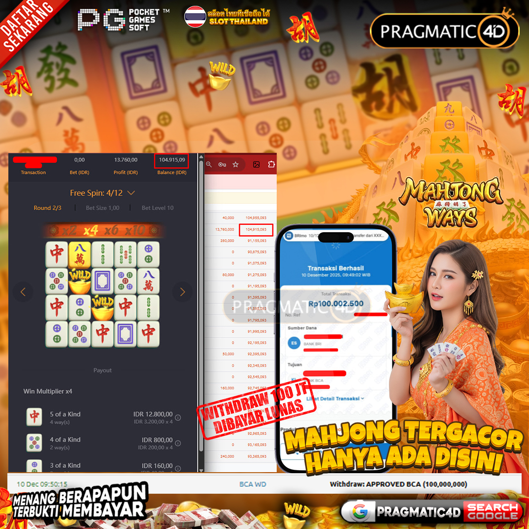 BUKTI KEMENANGAN MEMBER 10 DESEMBER 2025 DI PRAGMATIC4D 100 JUTA