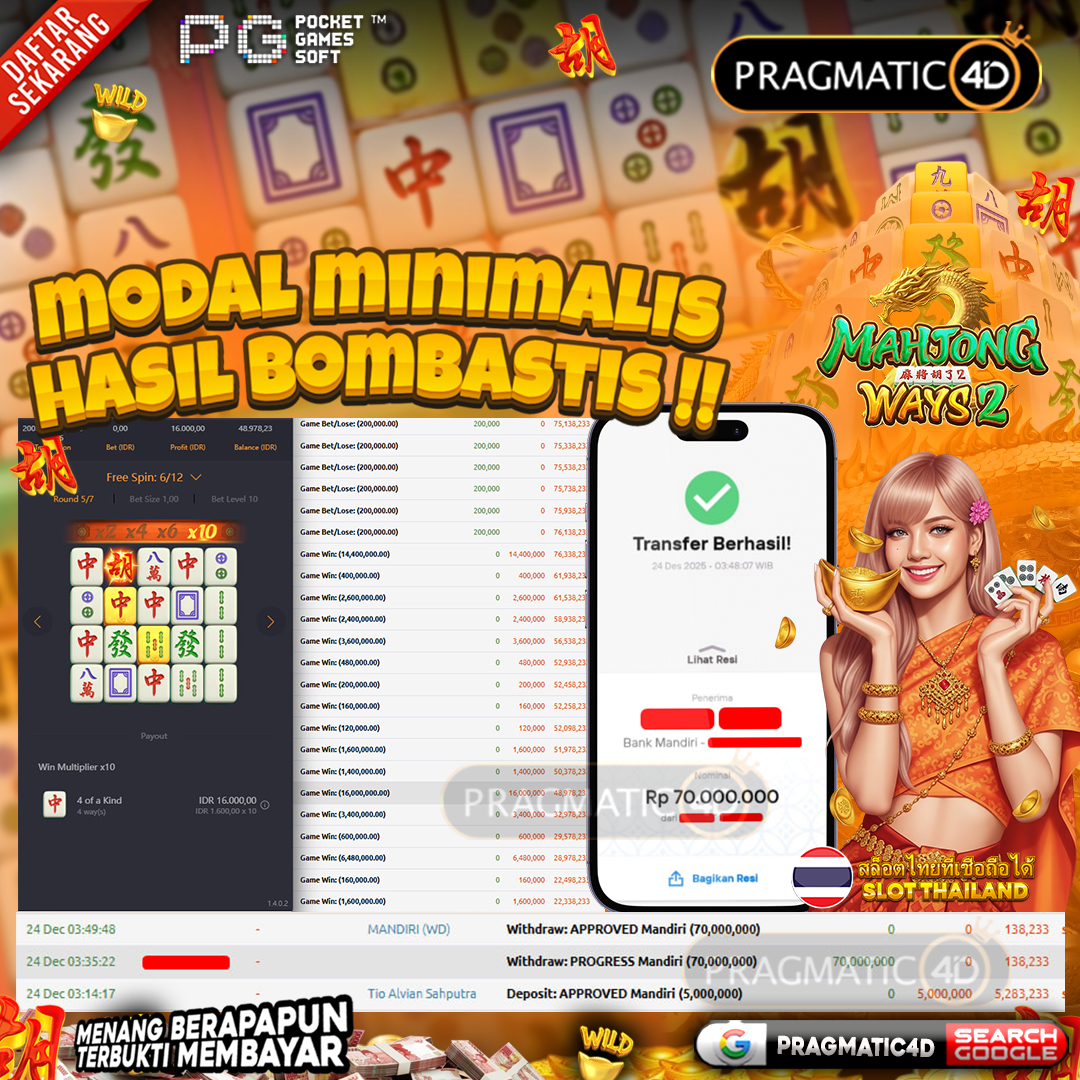 BUKTI KEMENANGAN MEMBER 24 DESEMBER 2025 DI PRAGMATIC4D 70 JUTA
