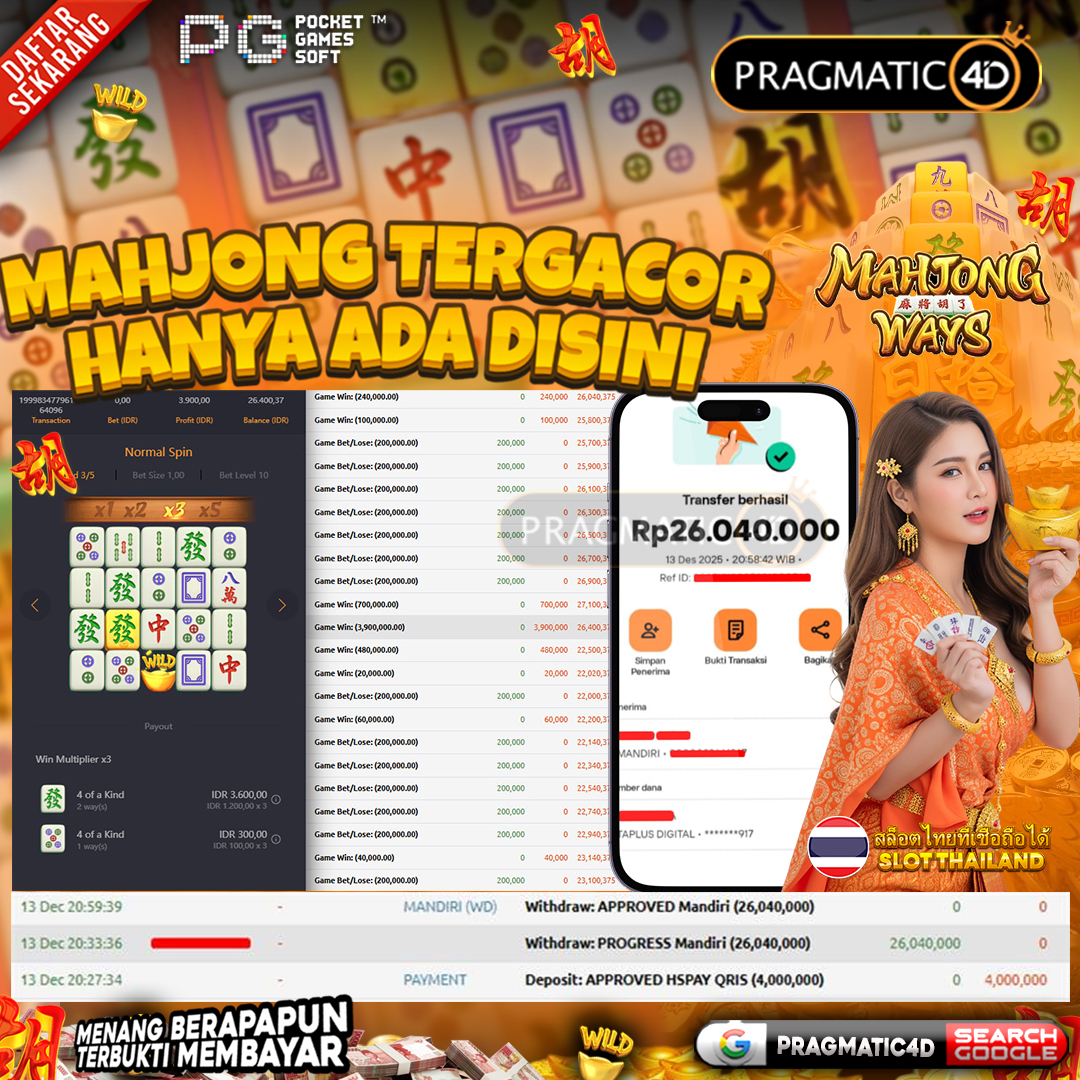 BUKTI KEMENANGAN MEMBER 14 DESEMBER 2025 DI PRAGMATIC4D 26 JUTA