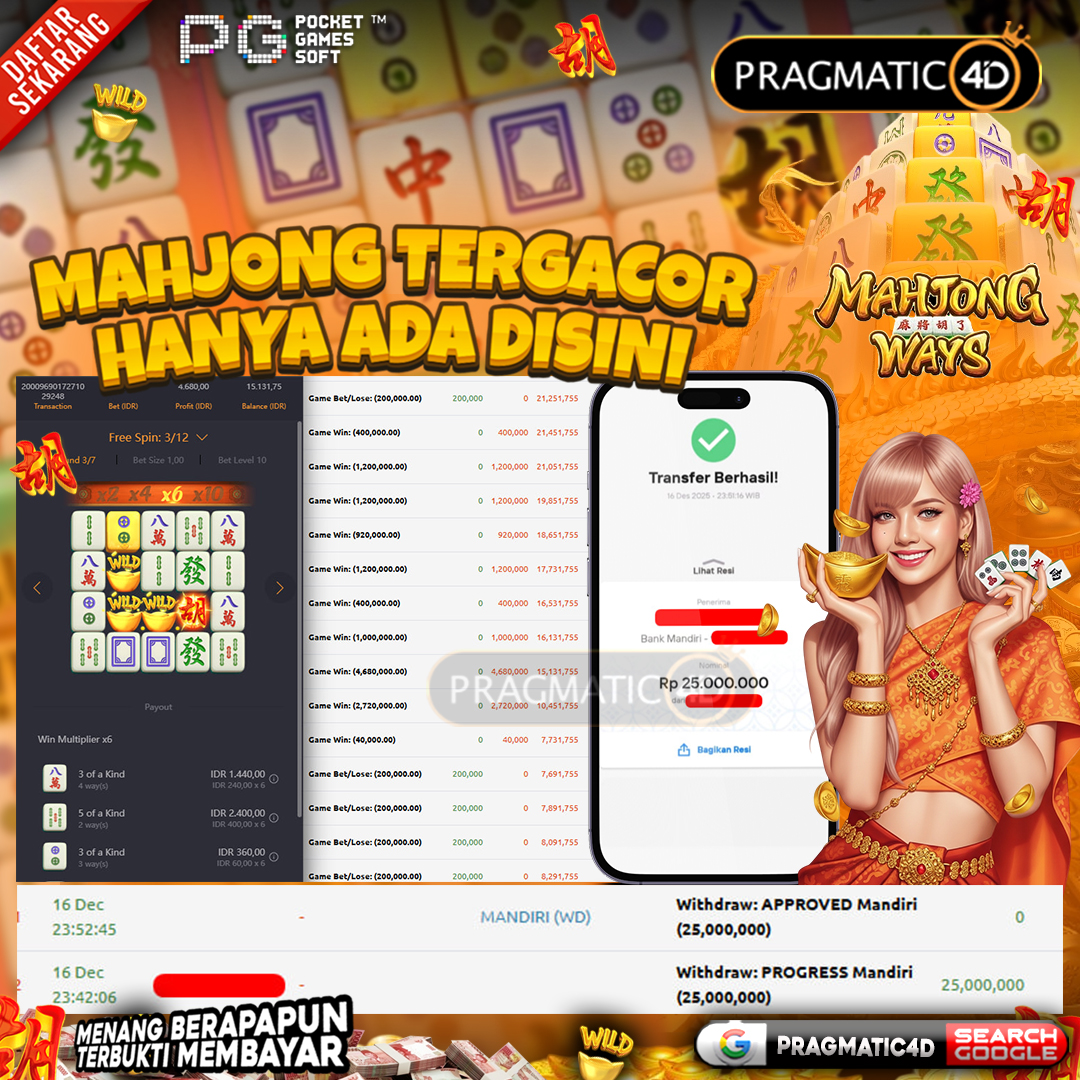 BUKTI KEMENANGAN MEMBER 17 DESEMBER 2025 DI PRAGMATIC4D 25 JUTA