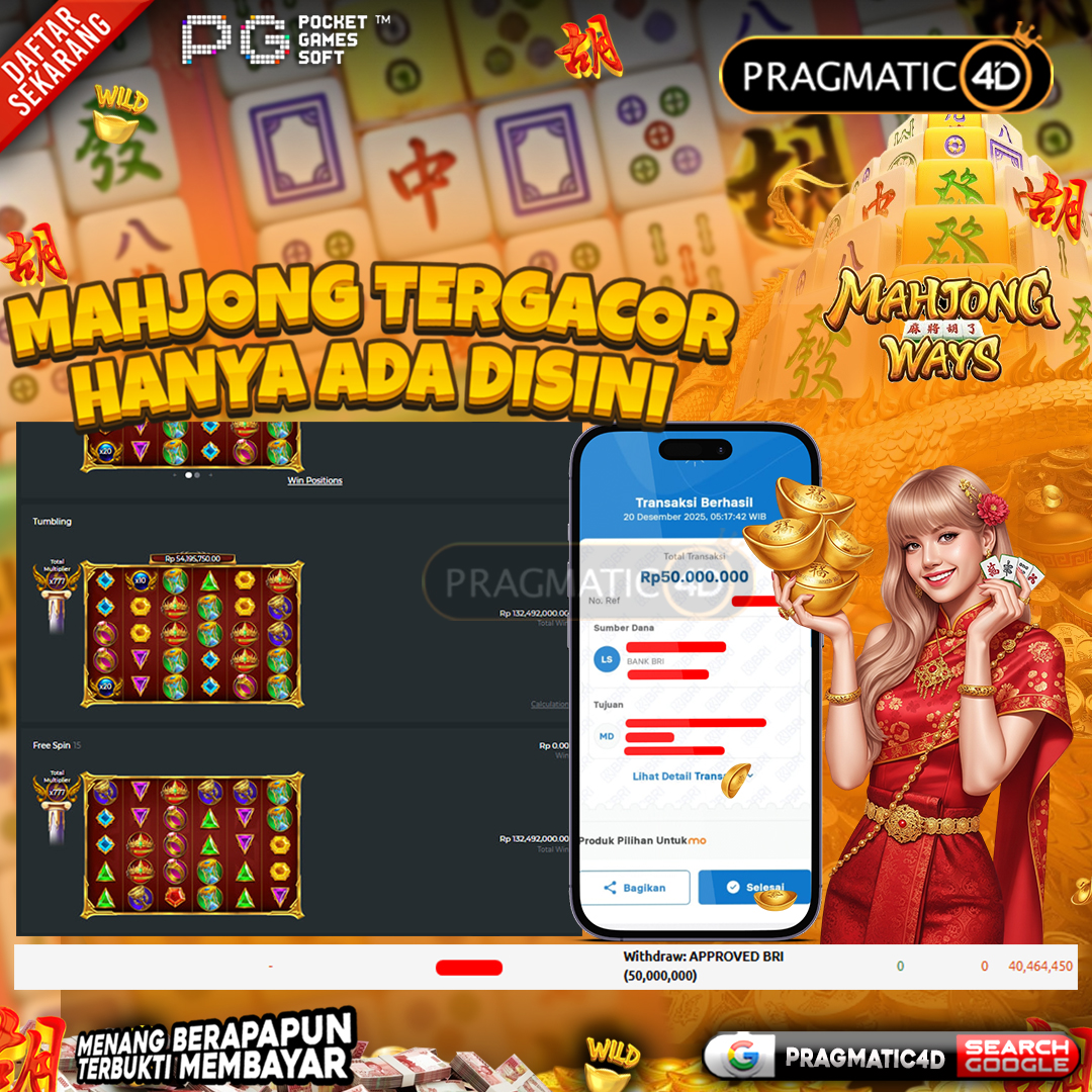BUKTI KEMENANGAN MEMBER 20 DESEMBER 2025 DI PRAGMATIC4D 50 JUTA