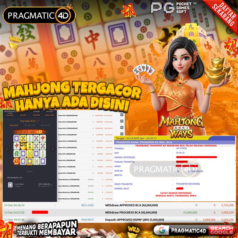 BUKTI KEMENANGAN MEMBER 24 DESEMBER 2025 DI PRAGMATIC4D 42 JUTA