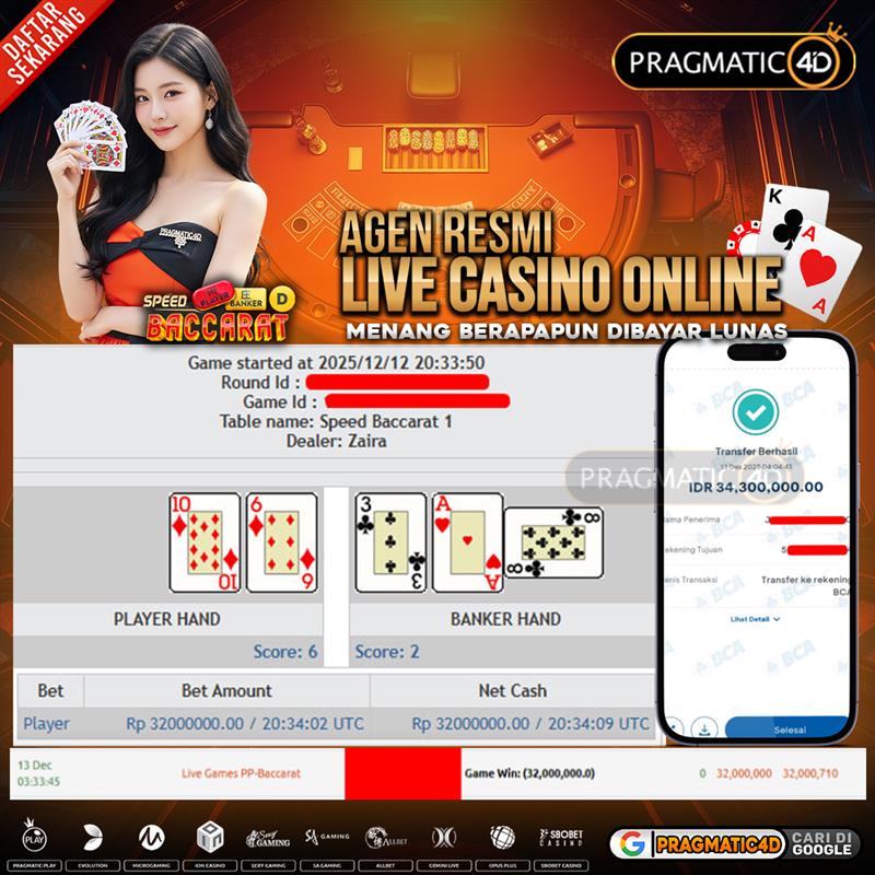 BUKTI KEMENANGAN MEMBER 13 DESEMBER 2025 DI PRAGMATIC4D 34 JUTA
