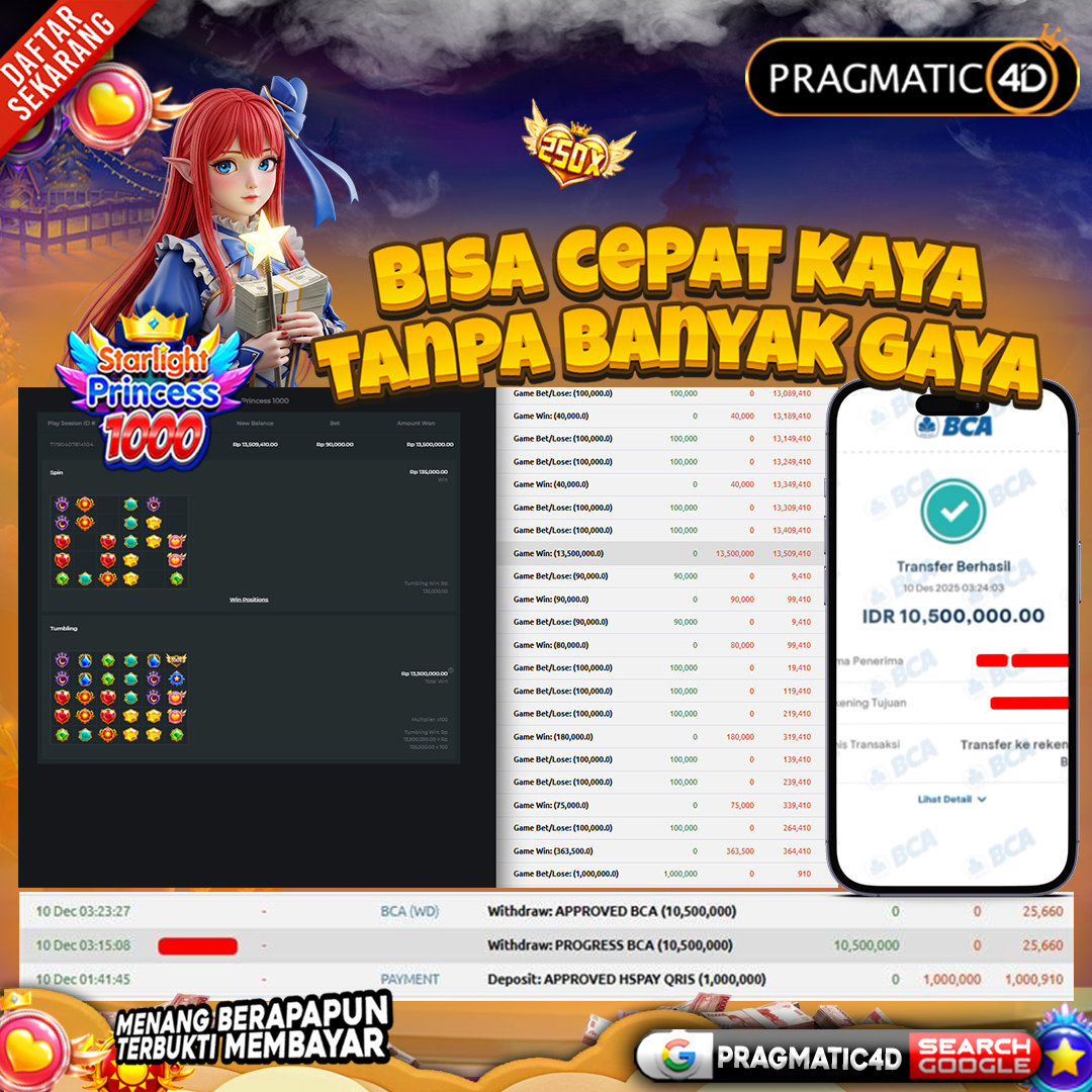 BUKTI KEMENANGAN MEMBER 10 DESEMBER 2025 DI PRAGMATIC4D 10 JUTA