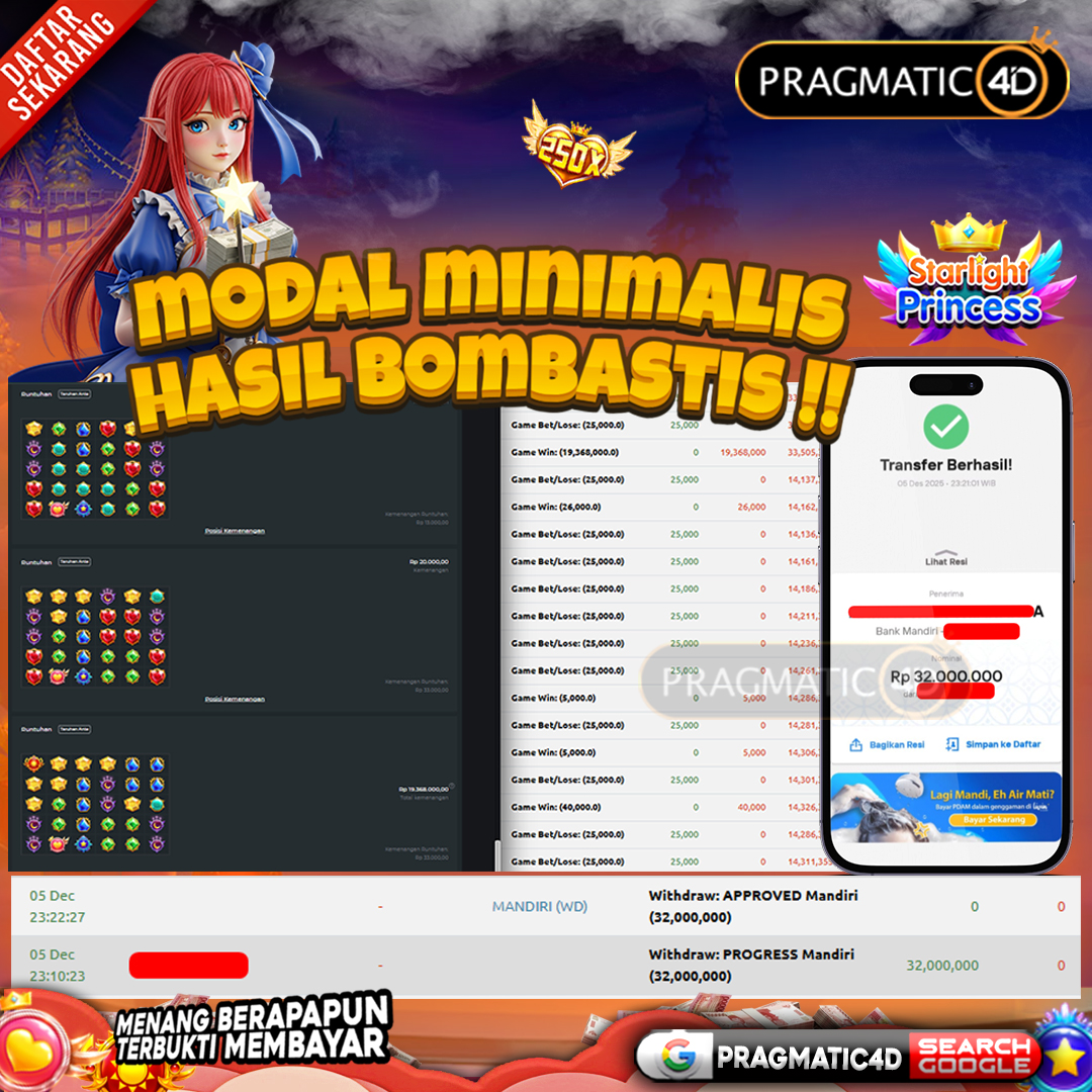 BUKTI KEMENANGAN MEMBER 06 DESEMBER 2025 DI PRAGMATIC4D 32 JUTA