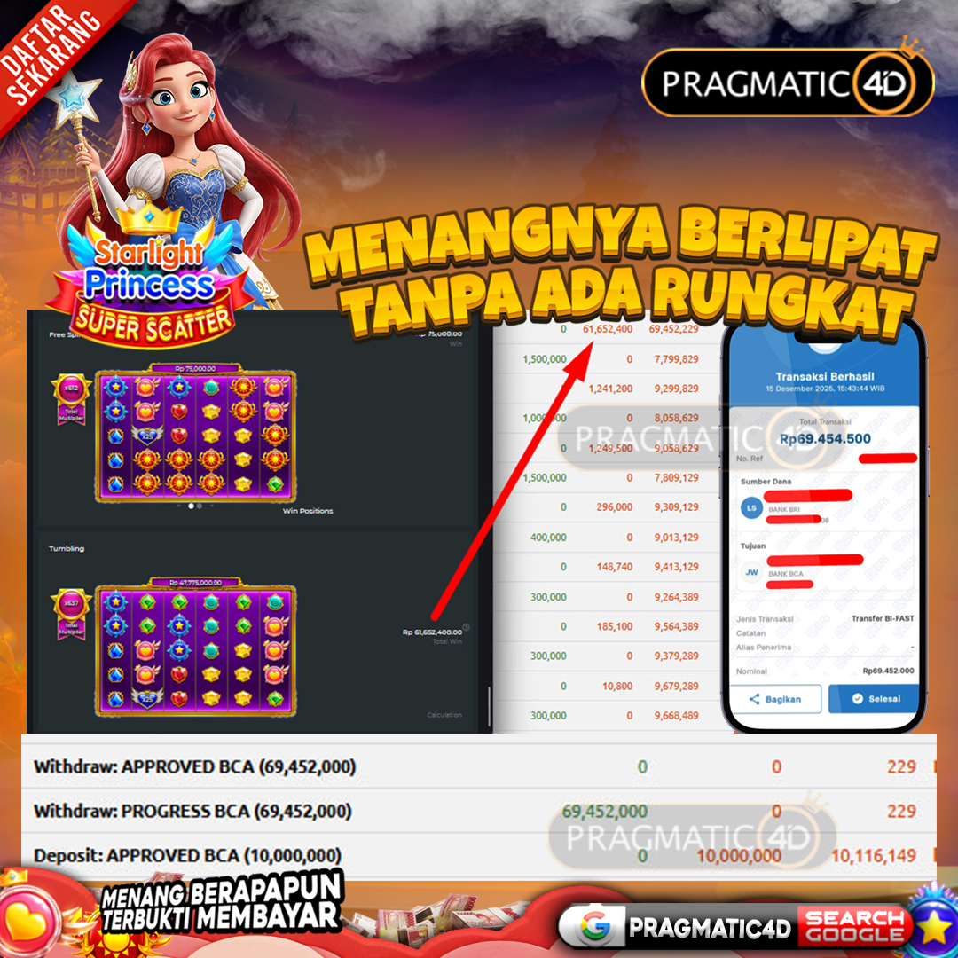 BUKTI KEMENANGAN MEMBER 16 DESEMBER 2025 DI PRAGMATIC4D 69 JUTA