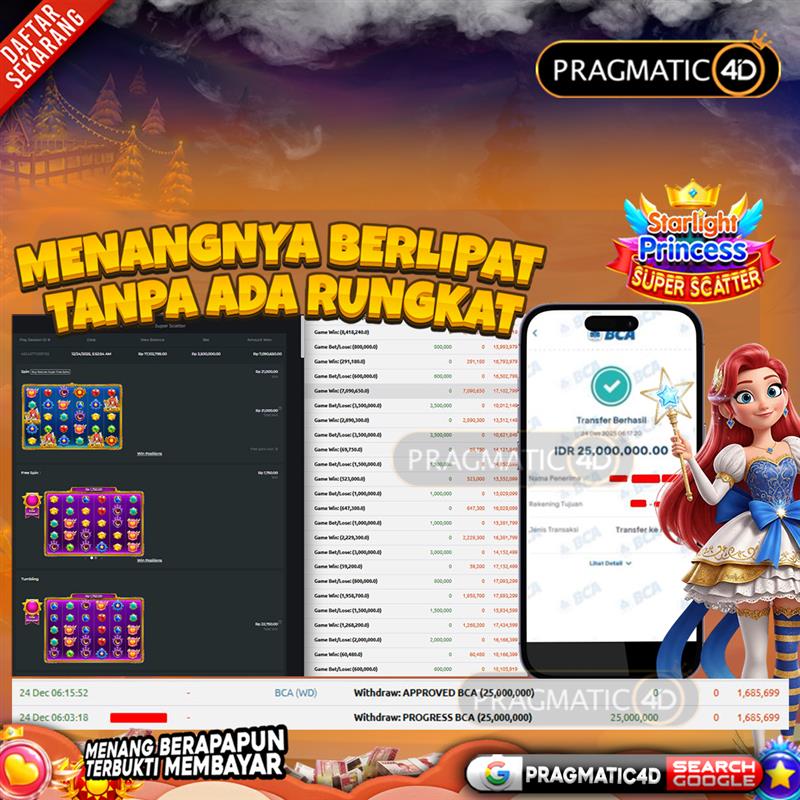 BUKTI KEMENANGAN MEMBER 24 DESEMBER 2025 DI PRAGMATIC4D 25 JUTA