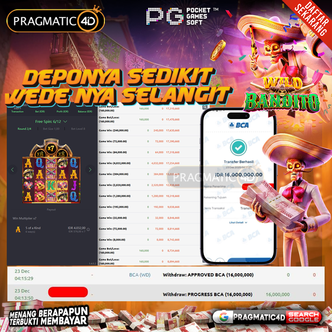 BUKTI KEMENANGAN MEMBER 23 DESEMBER 2025 DI PRAGMATIC4D 16 JUTA