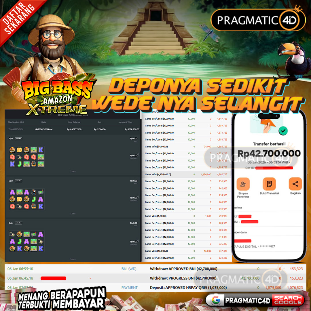 BUKTI KEMENANGAN MEMBER 06 JANUARI 2026 DI PRAGMATIC4D 42 JUTA