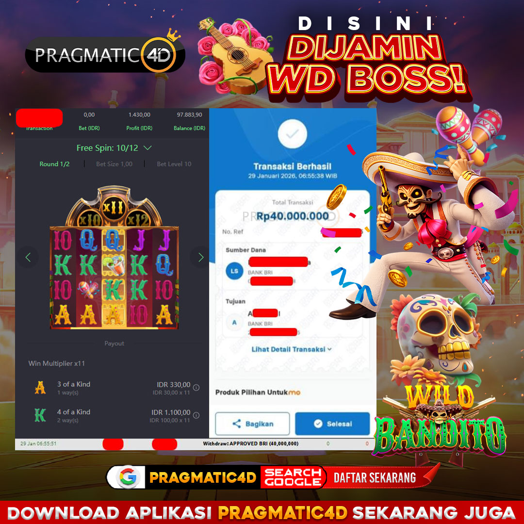 BUKTI KEMENANGAN MEMBER 29 JANUARI 2026 DI PRAGMATIC4D 40 JUTA