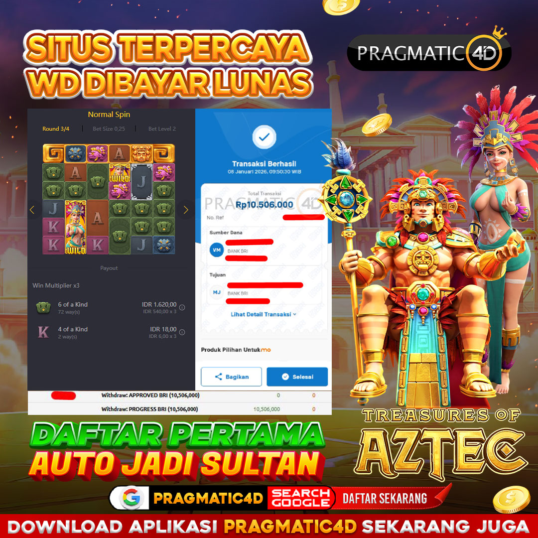 BUKTI KEMENANGAN MEMBER 8 JANUARI 2026 DI PRAGMATIC4D 10 JUTA